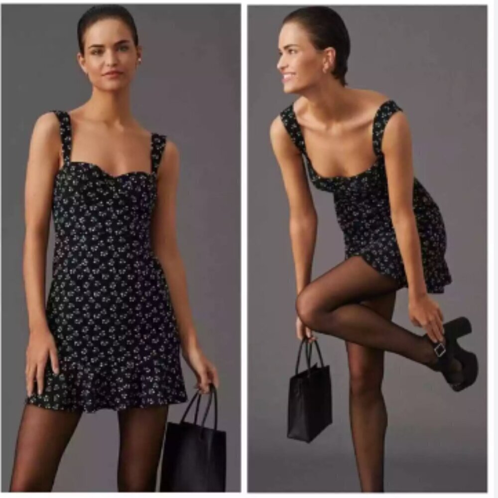 Hutch Anthropologie Ditsy Floral Corset Ruffle Hem Knit Mini Dress